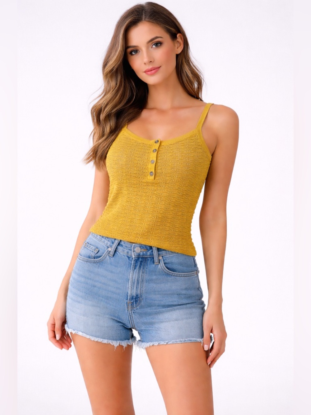 Auguste Women’s Mustard Knit Tank Top with Button Detail N267-24